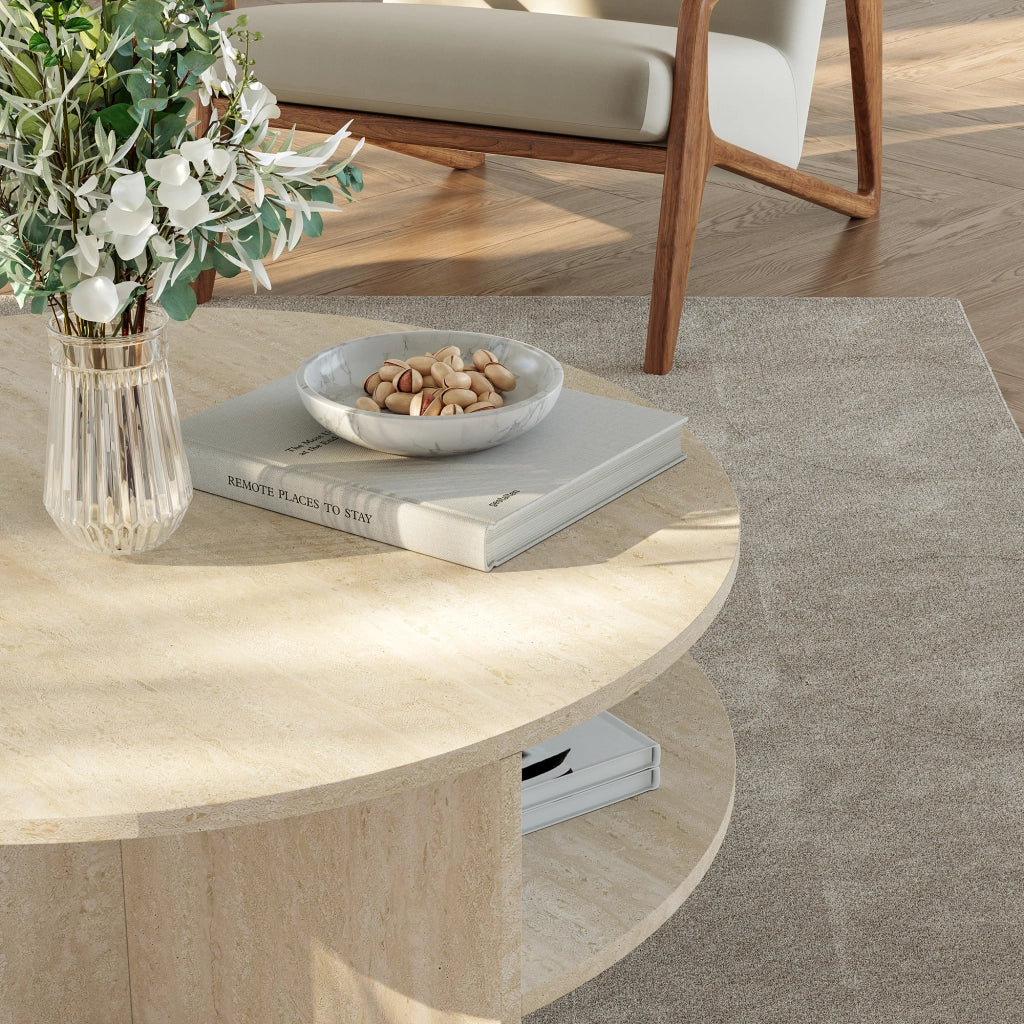 Tavolino Rotondo Reykhon Ø80 x 41 cm Color Avorio Travertin [en.casa] - Image 4