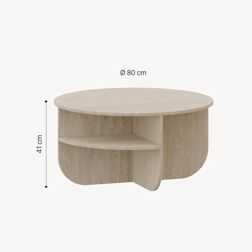 Tavolino Rotondo Reykhon Ø80 x 41 cm Color Avorio Travertin [en.casa] - Image 7