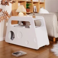 Tavolino Salvaspazio con Ruote, Angoli Arrotondati per Soggiorno e Camera da Letto, 81x33x51.5 cm, Bianco - Image 4