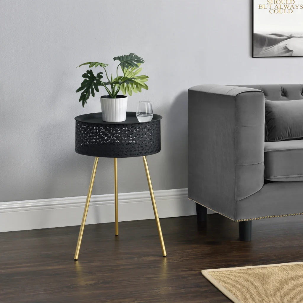 Tavolino Treppiede Forshaga 65 x 40 cm Nero/Oro [en.casa] - Image 2