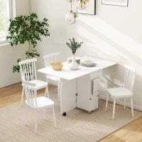 Tavolo a Ribalta Pieghevole con Ripiani a 3 Livelli, Box e Rotelle, in MDF, 130x80x76.5 cm, Bianco - Image 2