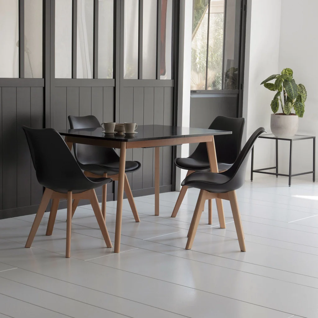 Tavolo allungabile 120/160cm HELGA e 4 sedie NORA nero - Image 2