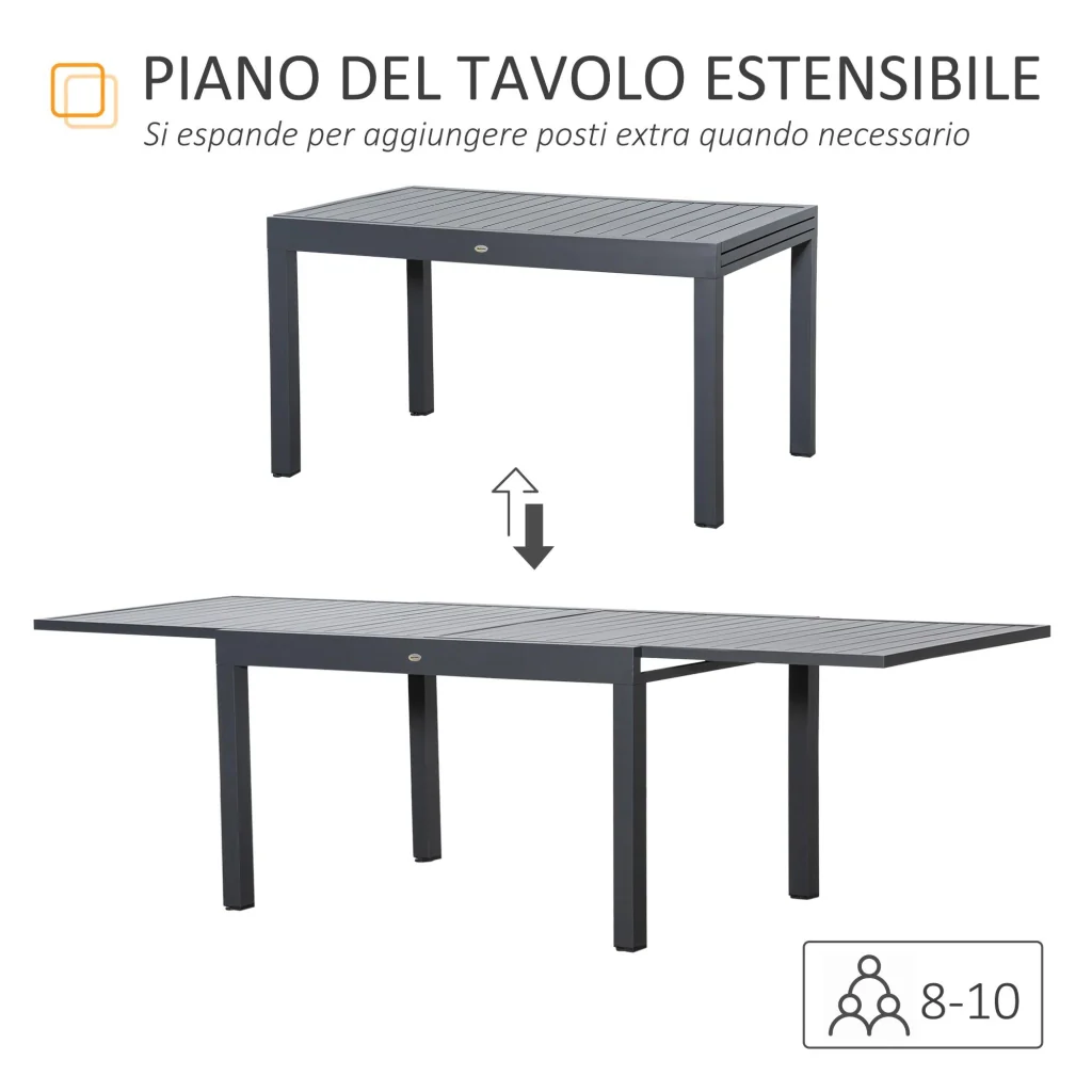 Tavolo Allungabile da Giardino 135-270x90x75 cm in Alluminio Grigio - Image 4