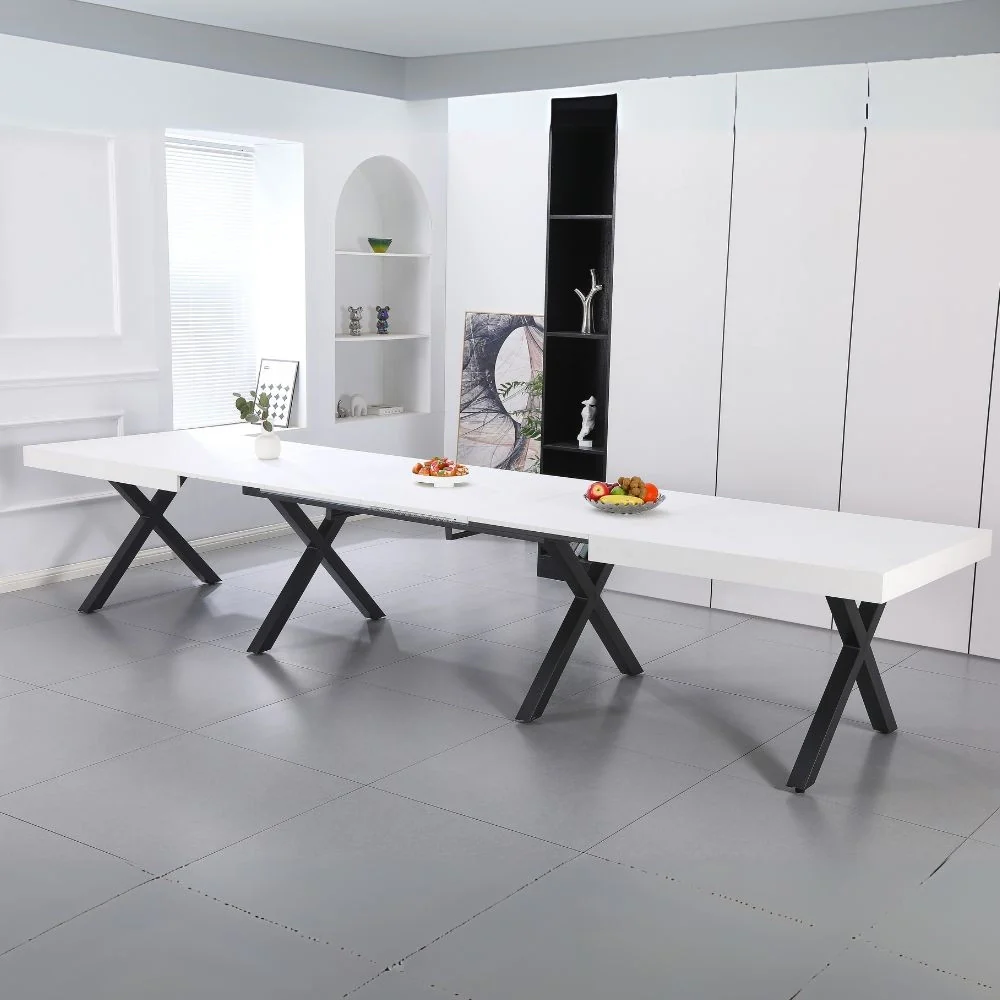 Tavolo allungabile Dava con piano colore bianco opaco e gambe in metallo nero - Image 3