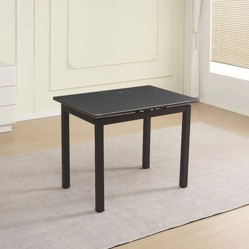 Tavolo allungabile Kyoto con piano in ceramica effetto marmo nero ardesia opaco e struttura in metallo nero - Image 2