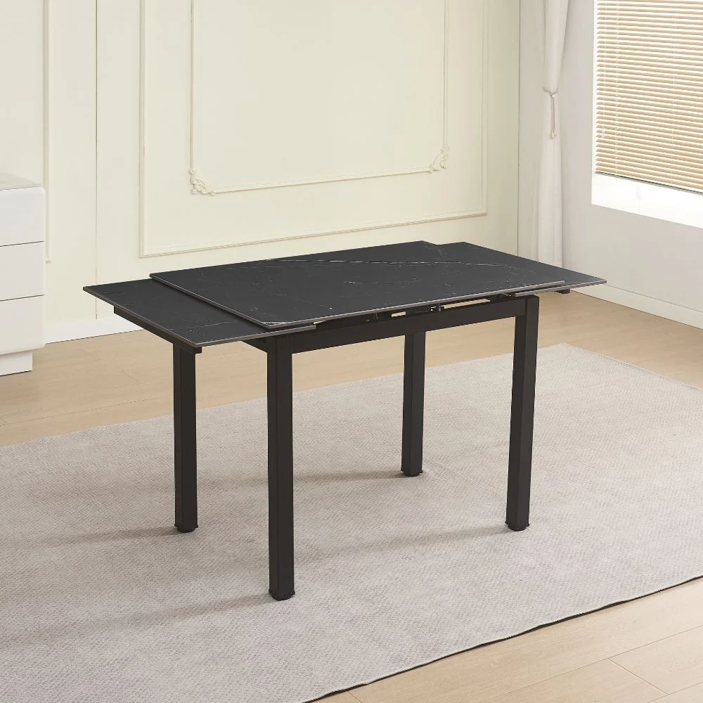 Tavolo allungabile Kyoto con piano in ceramica effetto marmo nero ardesia opaco e struttura in metallo nero - Image 3