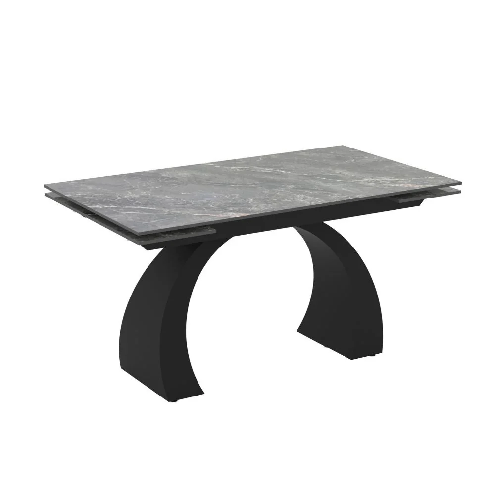 Tavolo allungabile Libra con piano in ceramica effetto marmo grigio e gambe nere - Image 2