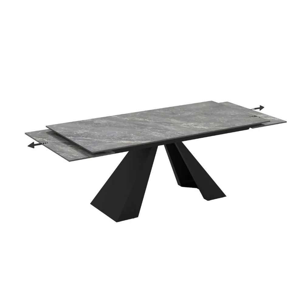 Tavolo allungabile Monza con top in ceramica effetto marmo grigio e gambe nere - Image 3