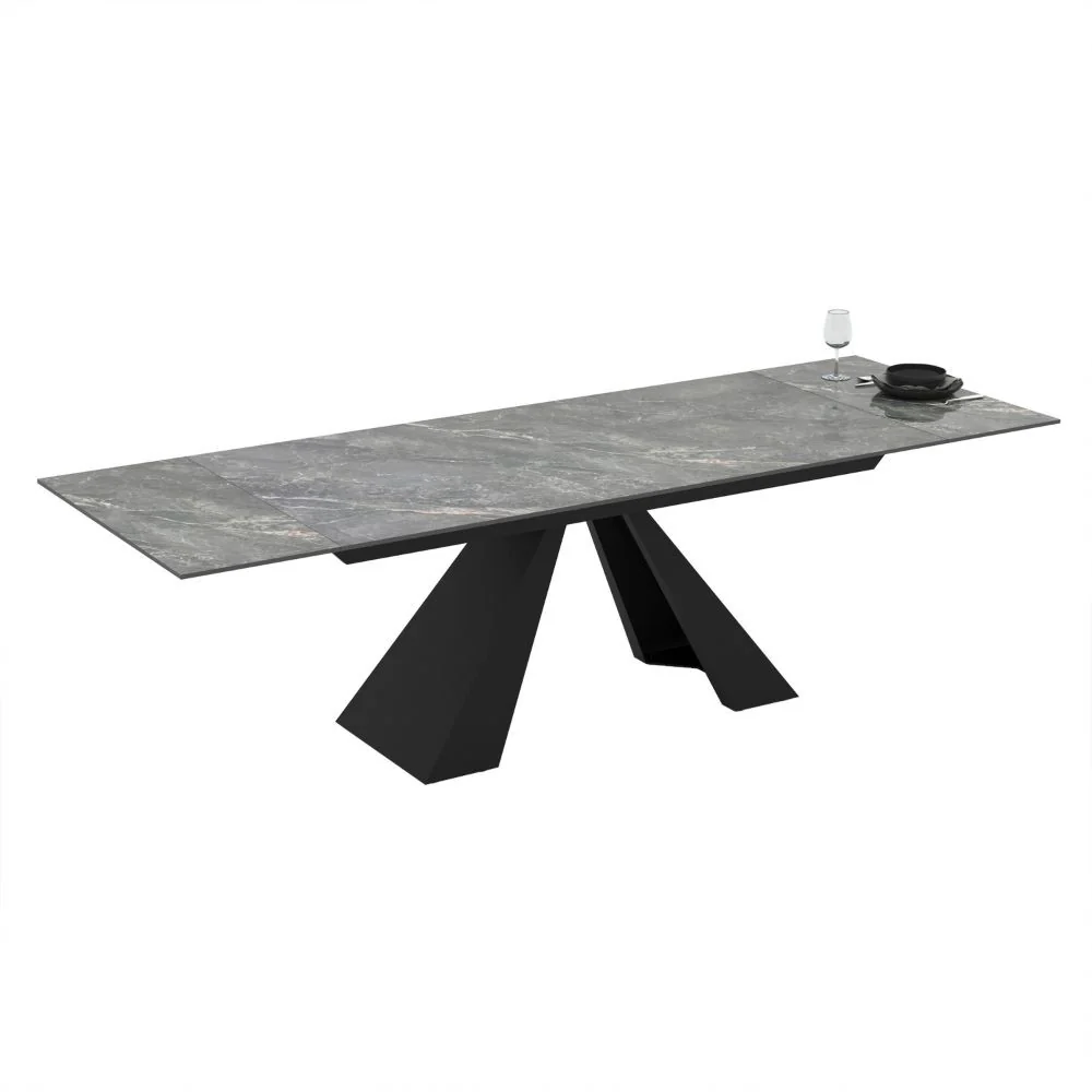 Tavolo allungabile Monza con top in ceramica effetto marmo grigio e gambe nere - Image 4