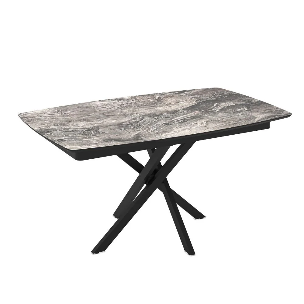 Tavolo allungabile Filis con piano effetto marmo arabesque nero lucido e gambe in metallo nero - Image 2