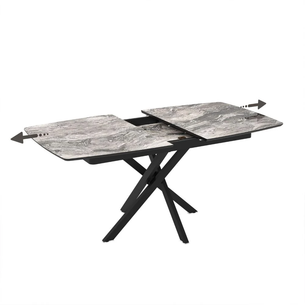Tavolo allungabile Filis con piano effetto marmo arabesque nero lucido e gambe in metallo nero - Image 3