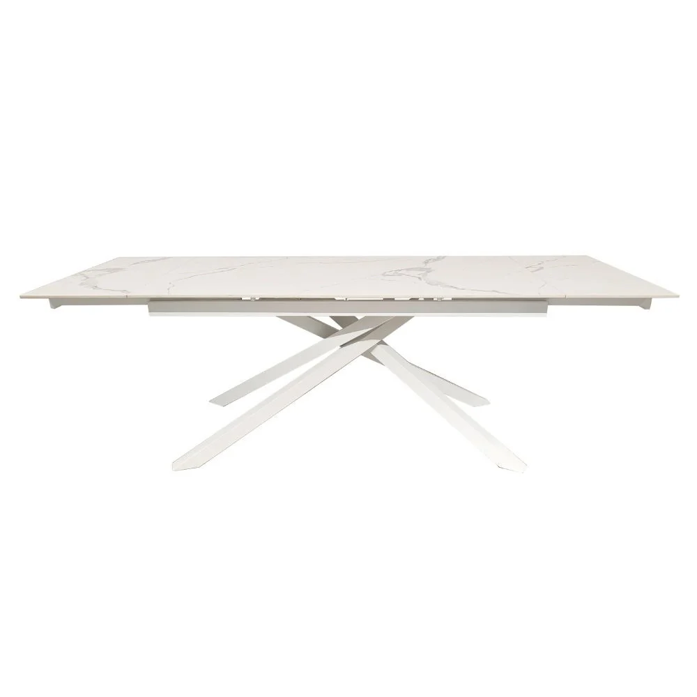 Tavolo allungabile Nefti con top in ceramica colore bianco statuario lucido con gambe bianche - Image 2