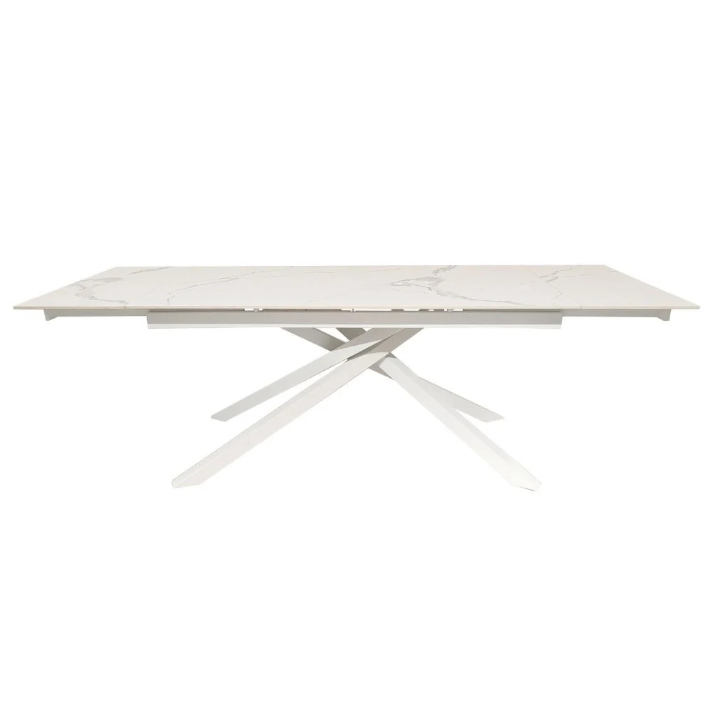 Tavolo allungabile Nefti con top in ceramica colore bianco statuario lucido con gambe bianche - Image 3