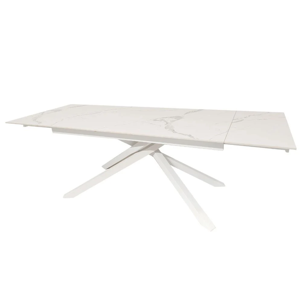 Tavolo allungabile Nefti con top in ceramica colore bianco statuario lucido con gambe bianche - Image 4