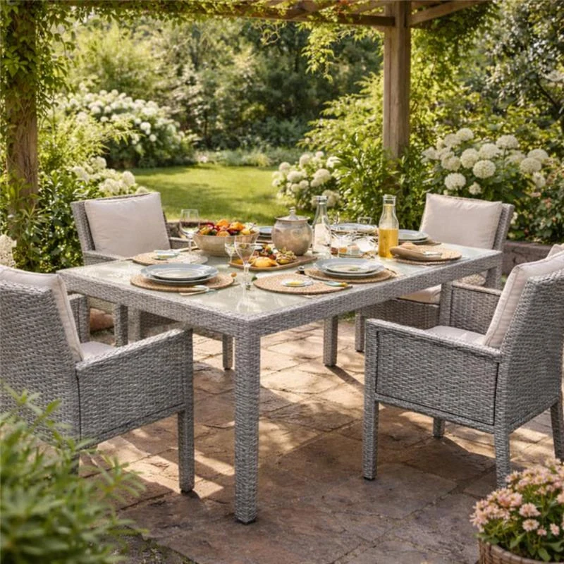TAVOLO AZORE IN ACCIAIO E WICKER GRIGIO CHIARO 150 X 90CM - Image 2