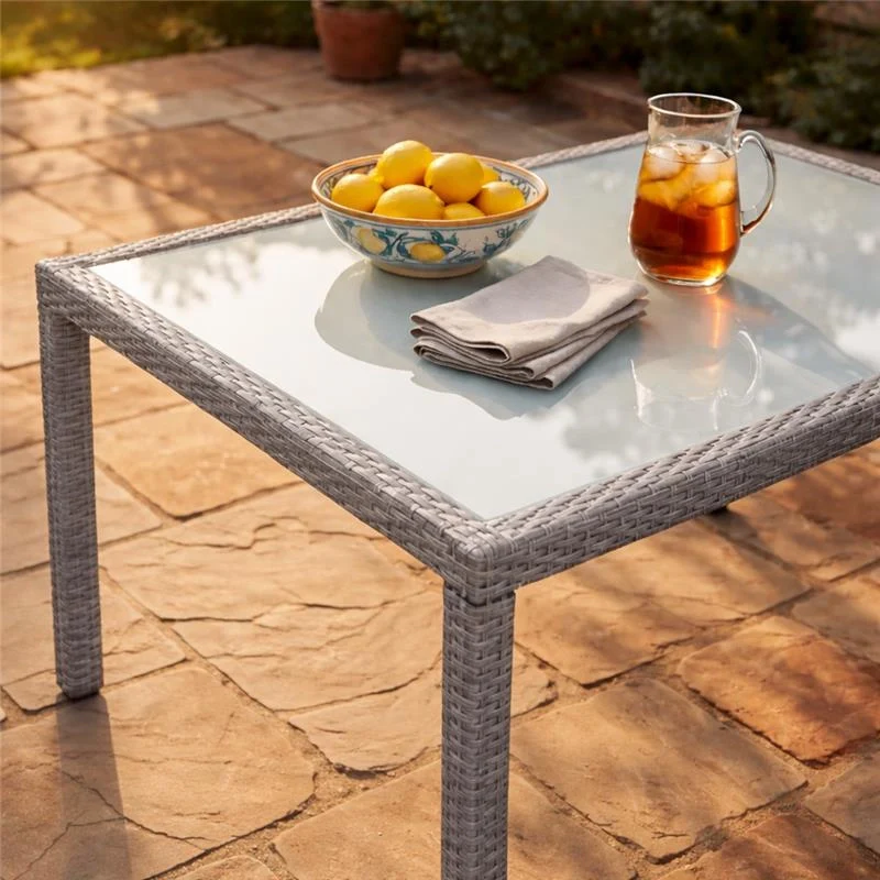TAVOLO AZORE IN ACCIAIO E WICKER GRIGIO CHIARO 150 X 90CM - Image 4
