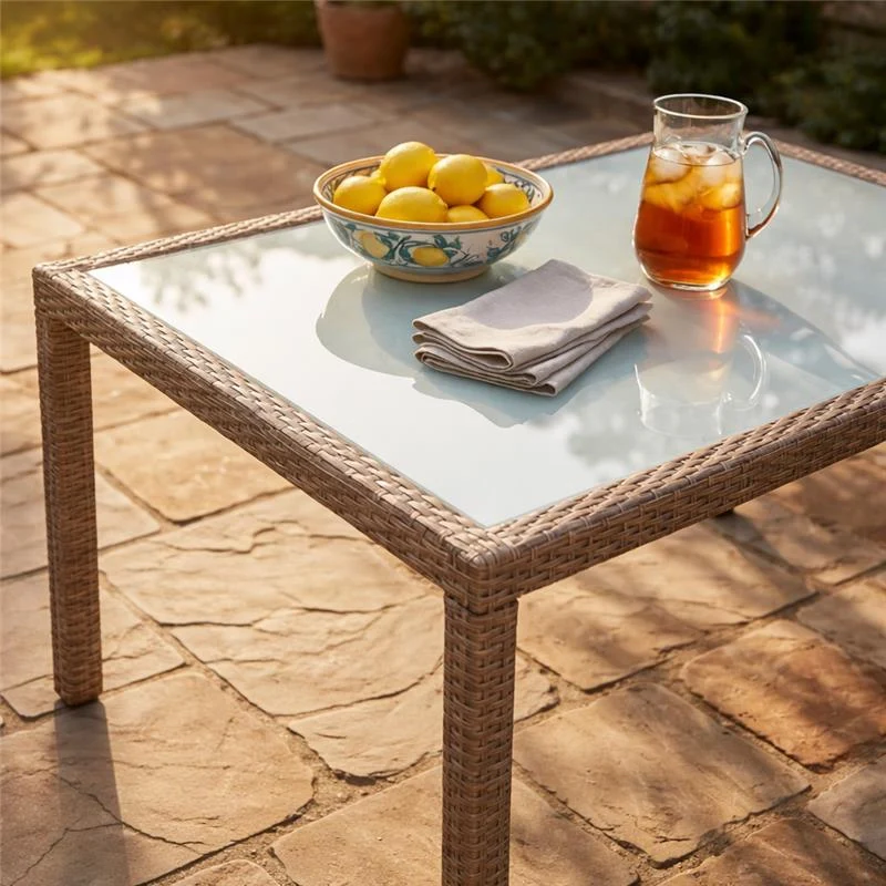 TAVOLO AZORE IN ACCIAIO E WICKER MARRONE 150 X 90CM - Image 2