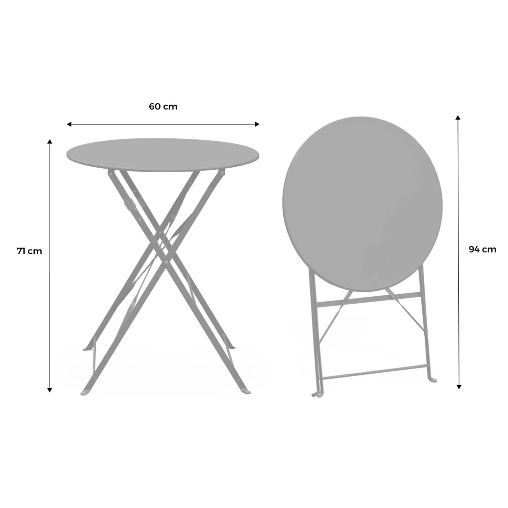 Tavolo da giardino bistrot pieghevole in acciaio, 2 posti, ø60cm, - Image 7