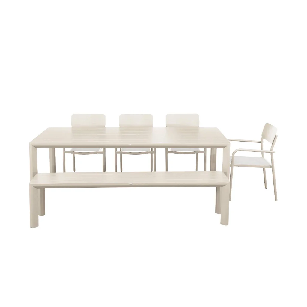 Set tavolo da giardino in alluminio con 1 panchina e 4 sedie, beige - Image 3