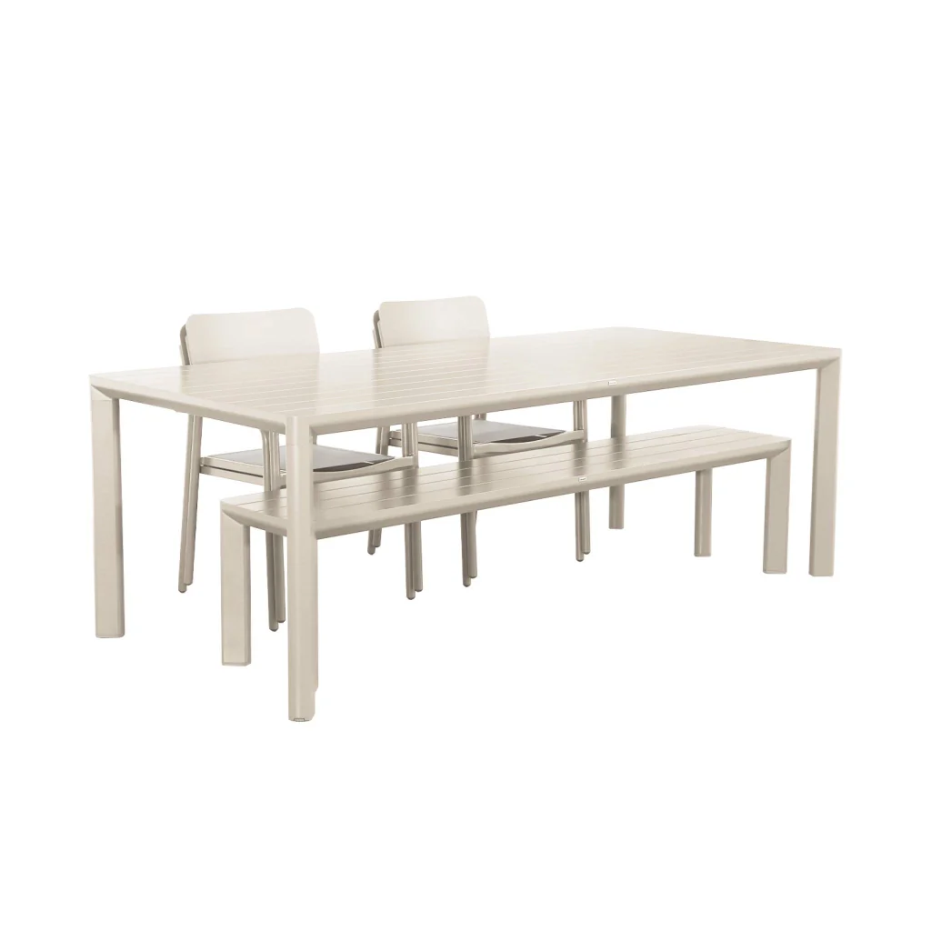 Set tavolo da giardino in alluminio con 1 panchina e 4 sedie, beige - Image 5