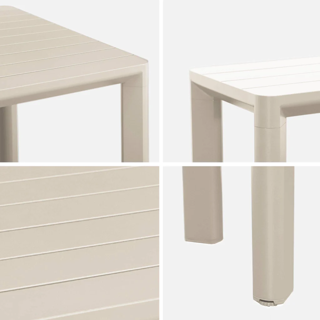 Set tavolo da giardino in alluminio con 1 panchina e 4 sedie, beige - Image 9