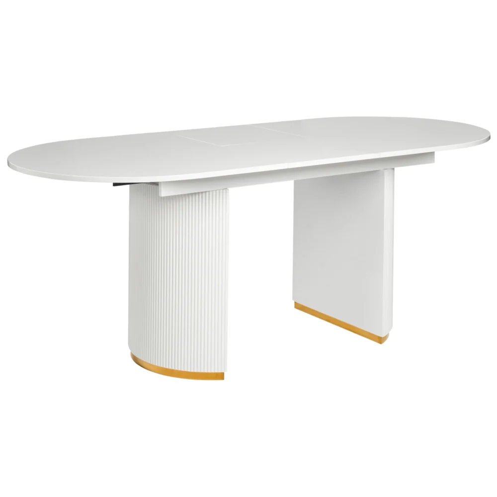 Tavolo da pranzo allungabile Bianco MDF lucido Piano del tavolo Meccanismo a foglia in stile glamour