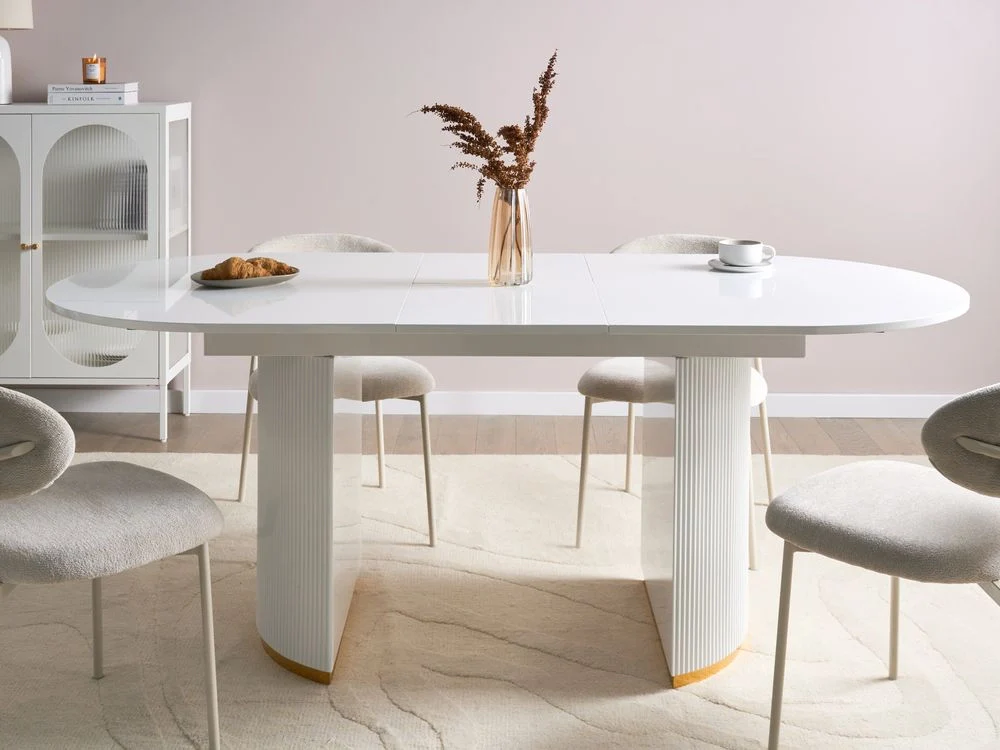 Tavolo da pranzo allungabile Bianco MDF lucido Piano del tavolo Meccanismo a foglia in stile glamour - Image 2