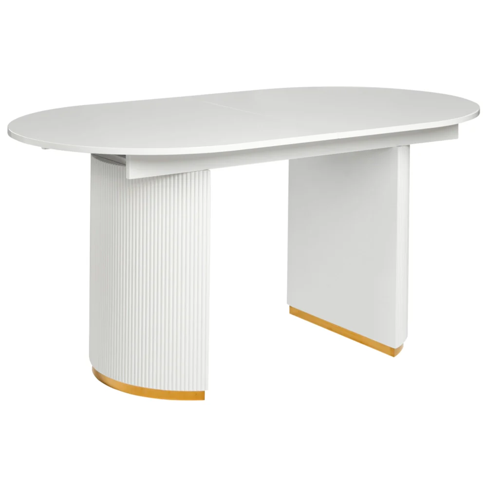 Tavolo da pranzo allungabile Bianco MDF lucido Piano del tavolo Meccanismo a foglia in stile glamour - Image 4
