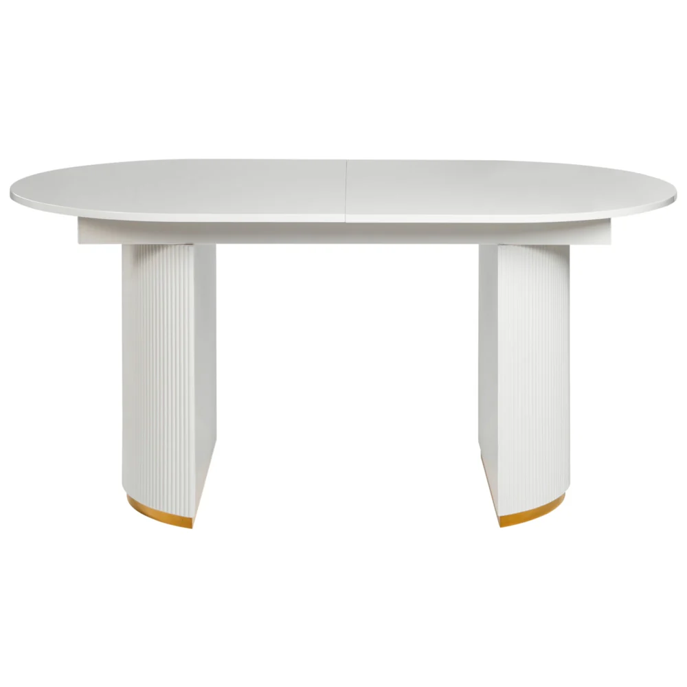 Tavolo da pranzo allungabile Bianco MDF lucido Piano del tavolo Meccanismo a foglia in stile glamour - Image 5