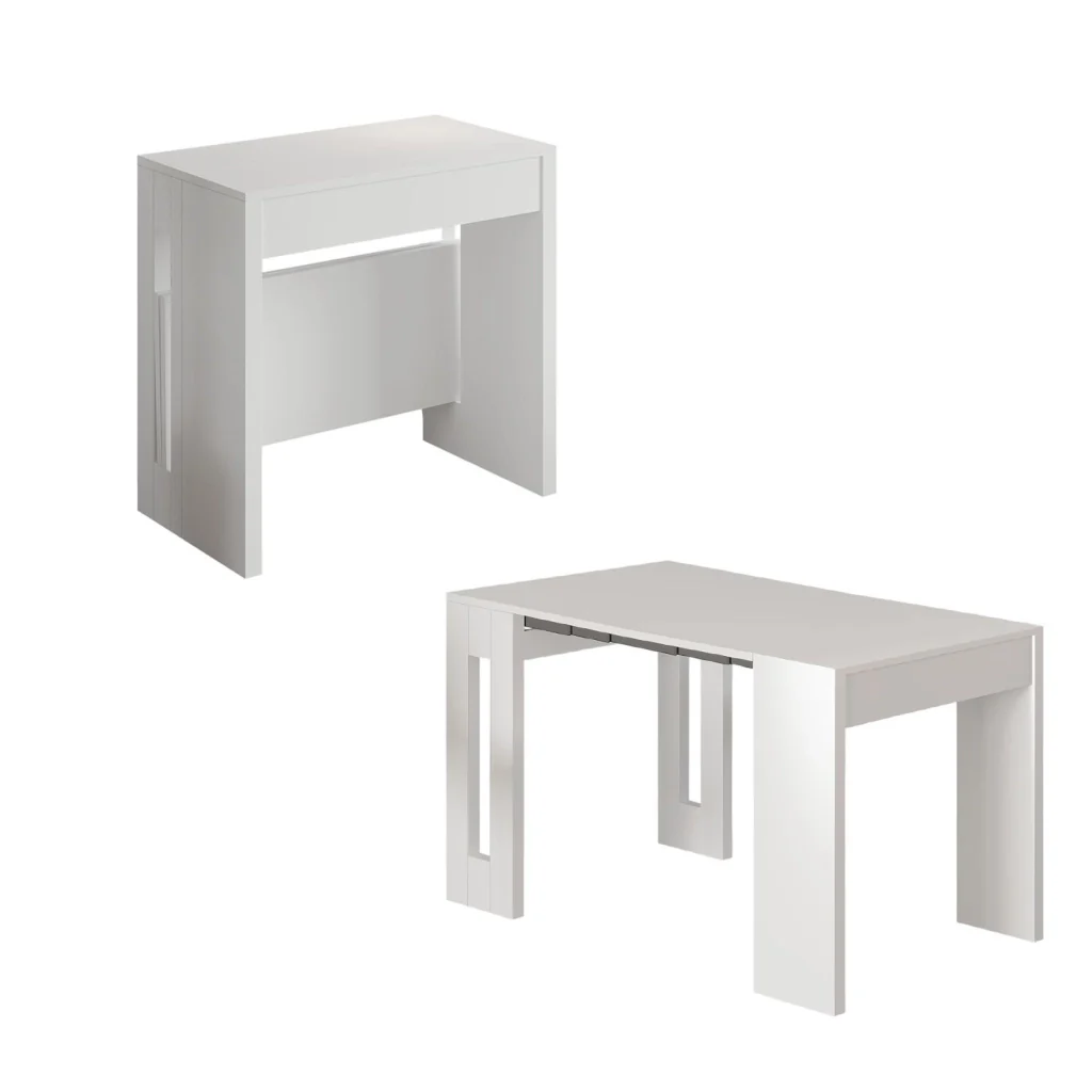 Tavolo da pranzo allungabile in legno "Nivo" - 80 x 44 x 76 cm - Bianco