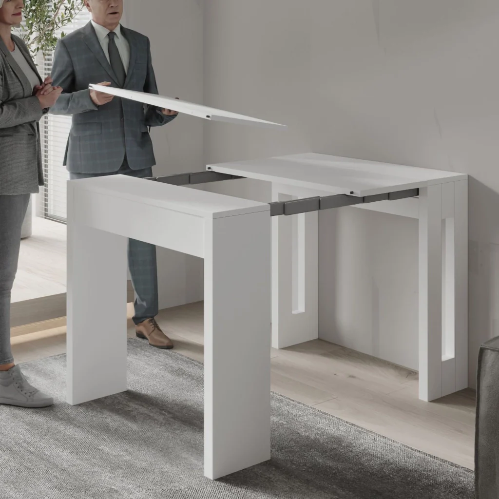 Tavolo da pranzo allungabile in legno "Nivo" - 80 x 44 x 76 cm - Bianco - Image 3