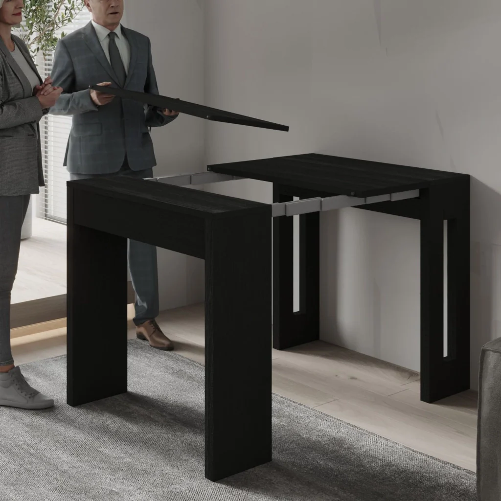 Tavolo da pranzo allungabile in legno "Nivo" - 80 x 44 x 76 cm - Nero - Image 3