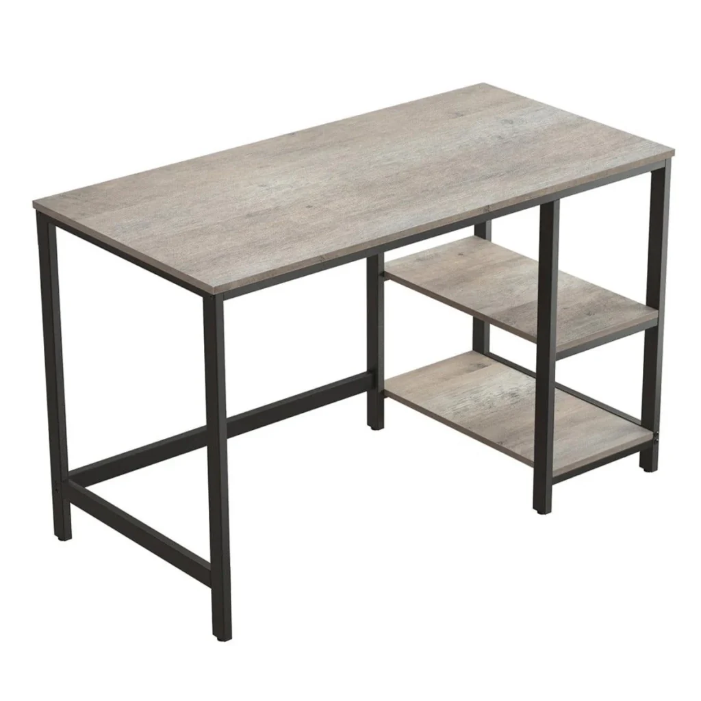 Tavolo da studio scrivania per computer con ripiano a 2 livelli a sinistra o a destra per ufficio soggiorno struttura in metallo stile industriale greige e nero 12_0001318