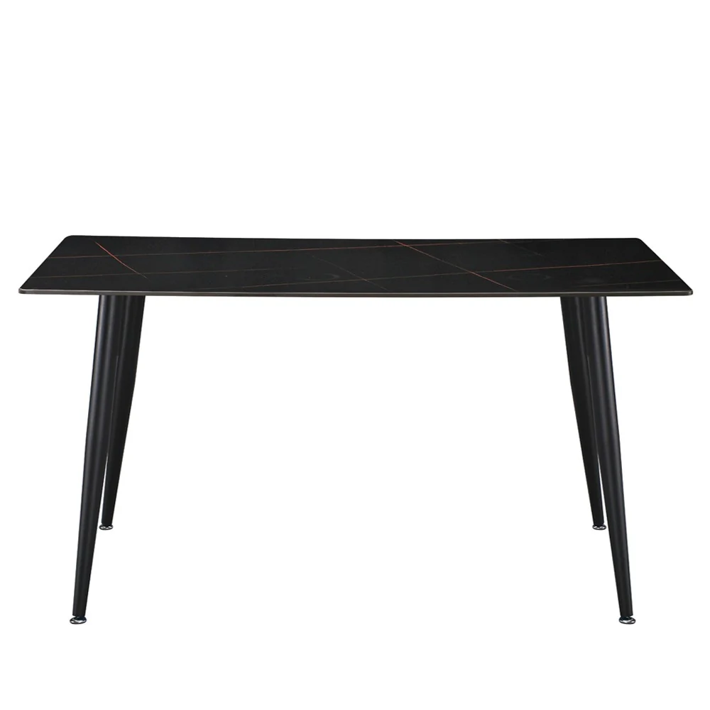 Tavolo fisso Kilo 160x90 cm. con piano in ceramica effetto marmo nero con venature oro opaco e gambe nere - Image 2