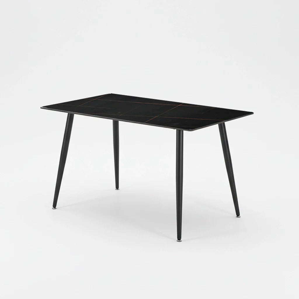 Tavolo fisso Kilo 160x90 cm. con piano in ceramica effetto marmo nero con venature oro opaco e gambe nere - Image 3