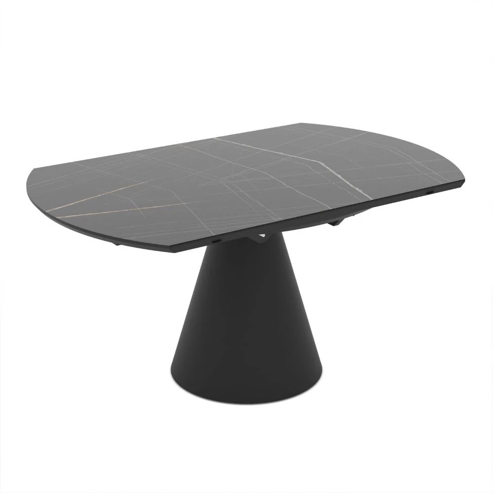 Tavolo allungabile Yandan con piano effetto marmo nero lucido e dettagli oro con gamba nera - Image 2