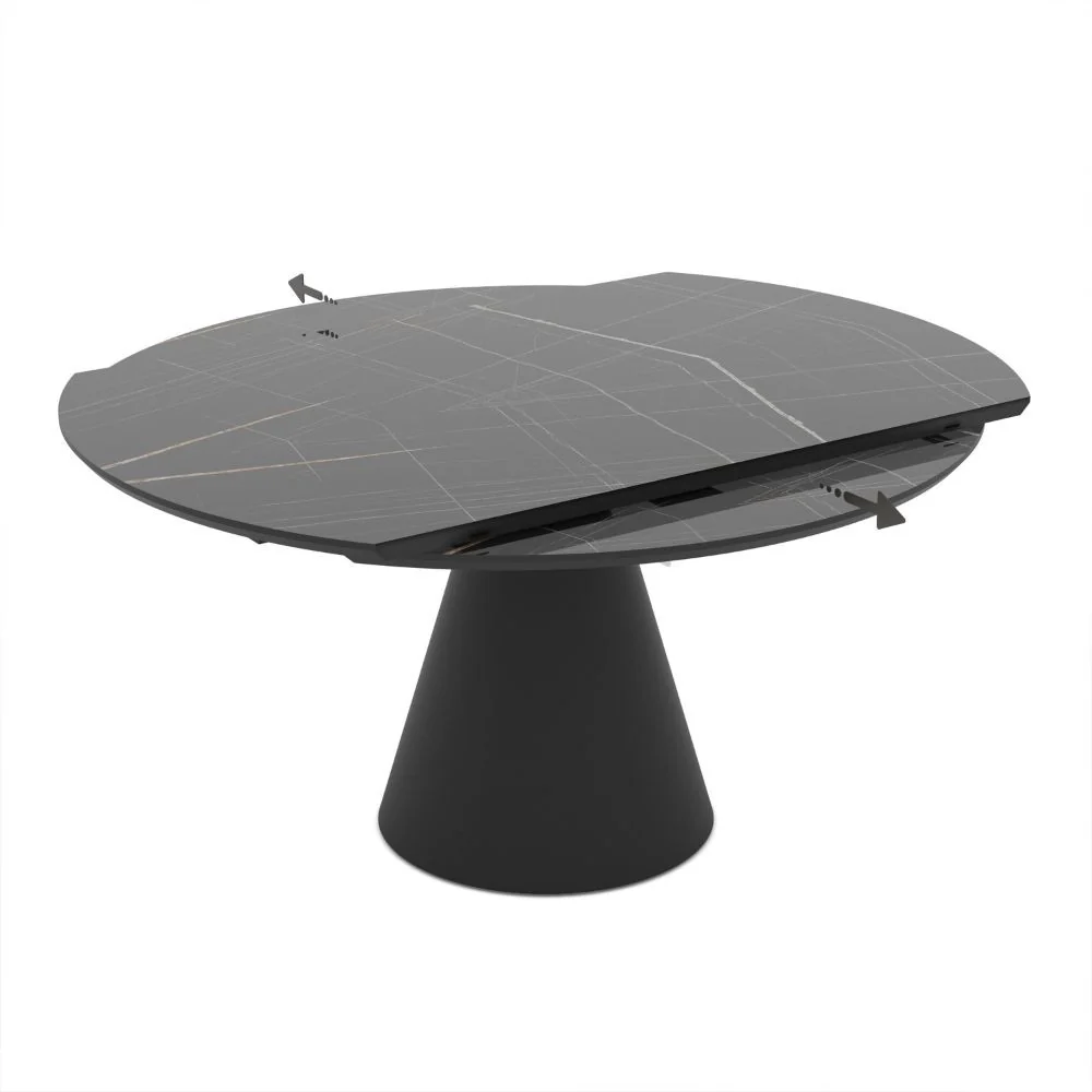 Tavolo allungabile Yandan con piano effetto marmo nero lucido e dettagli oro con gamba nera - Image 3