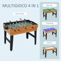 Tavolo Multigioco 4 in 1 con Calcio Balilla, Biliardo, Ping Pong e Hockey da Tavolo, 107x61x84.5cm - Image 4