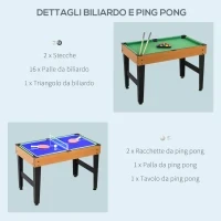 Tavolo Multigioco 4 in 1 con Calcio Balilla, Biliardo, Ping Pong e Hockey da Tavolo, 107x61x84.5cm - Image 5
