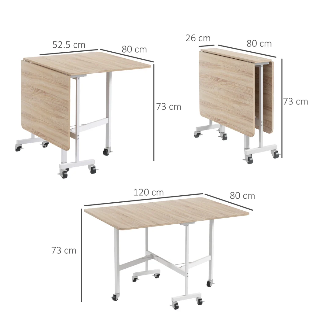Tavolo Pieghevole Salvaspazio 120x80x73 cm in MDF e Acciaio Marrone - Image 3