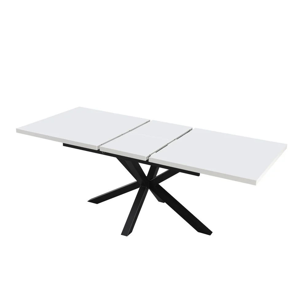 Tavolo rettangolare allungabile Rob con piano bianco e gambe in metallo nero - Image 3