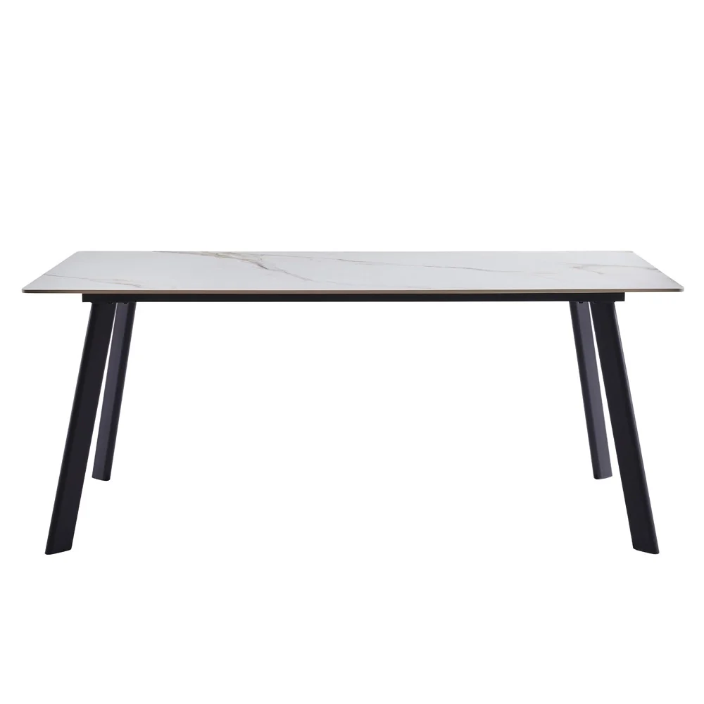 Tavolo rettangolare Imperial con piano in ceramica effetto marmo lucido bianco oro e gambe in metallo nero - Image 2