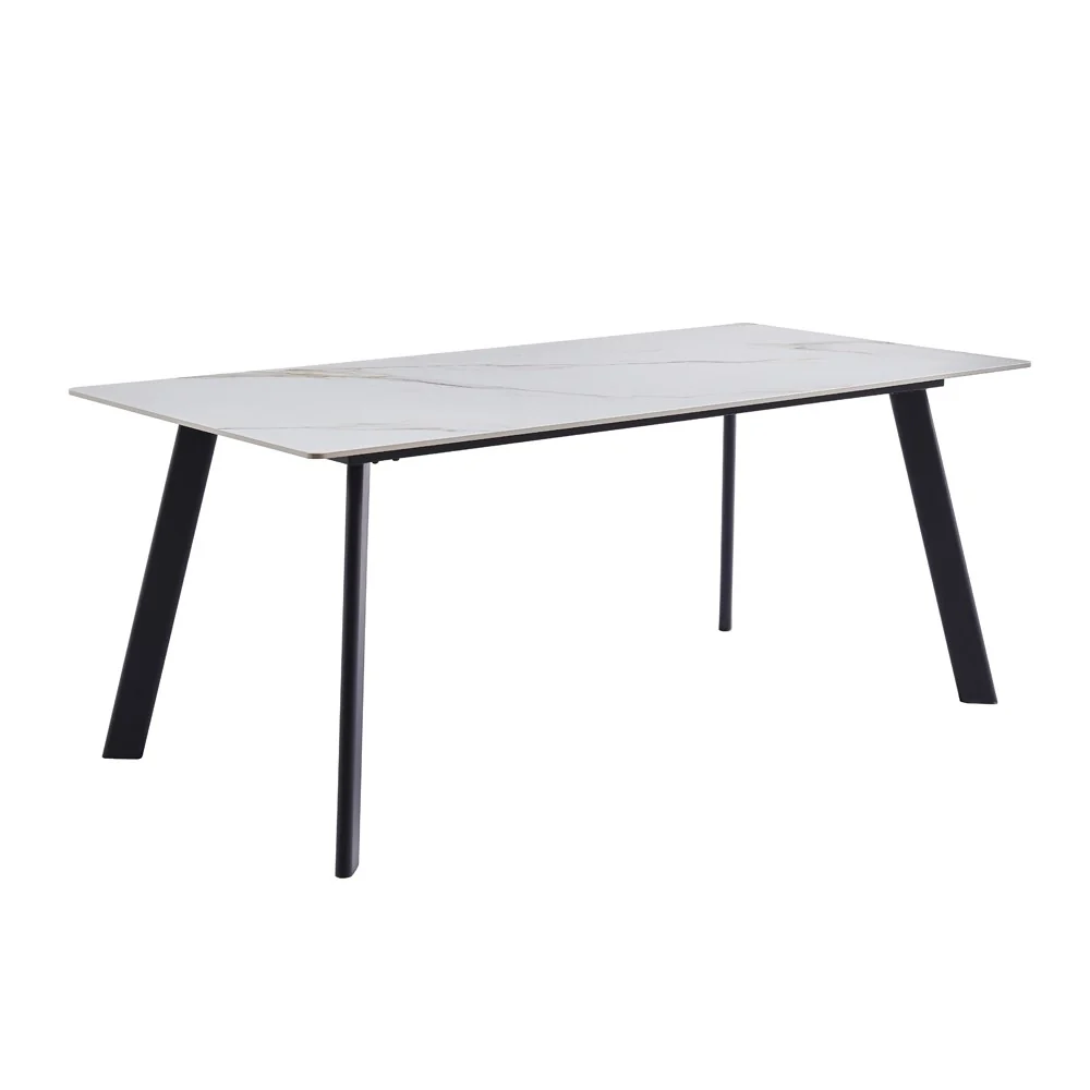Tavolo rettangolare Imperial con piano in ceramica effetto marmo lucido bianco oro e gambe in metallo nero - Image 3