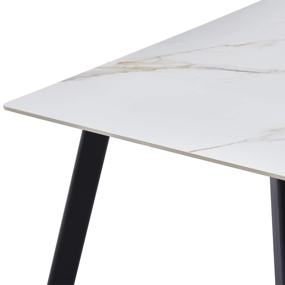 Tavolo rettangolare Imperial con piano in ceramica effetto marmo lucido bianco oro e gambe in metallo nero - Image 4
