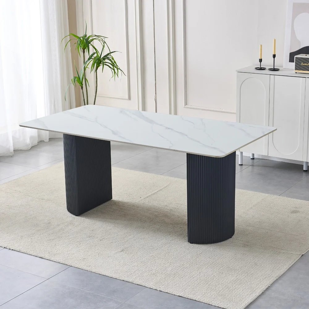 Tavolo rettangolare fisso Megalit con piano in ceramica bianco lucido e struttura in metallo nero - Image 2