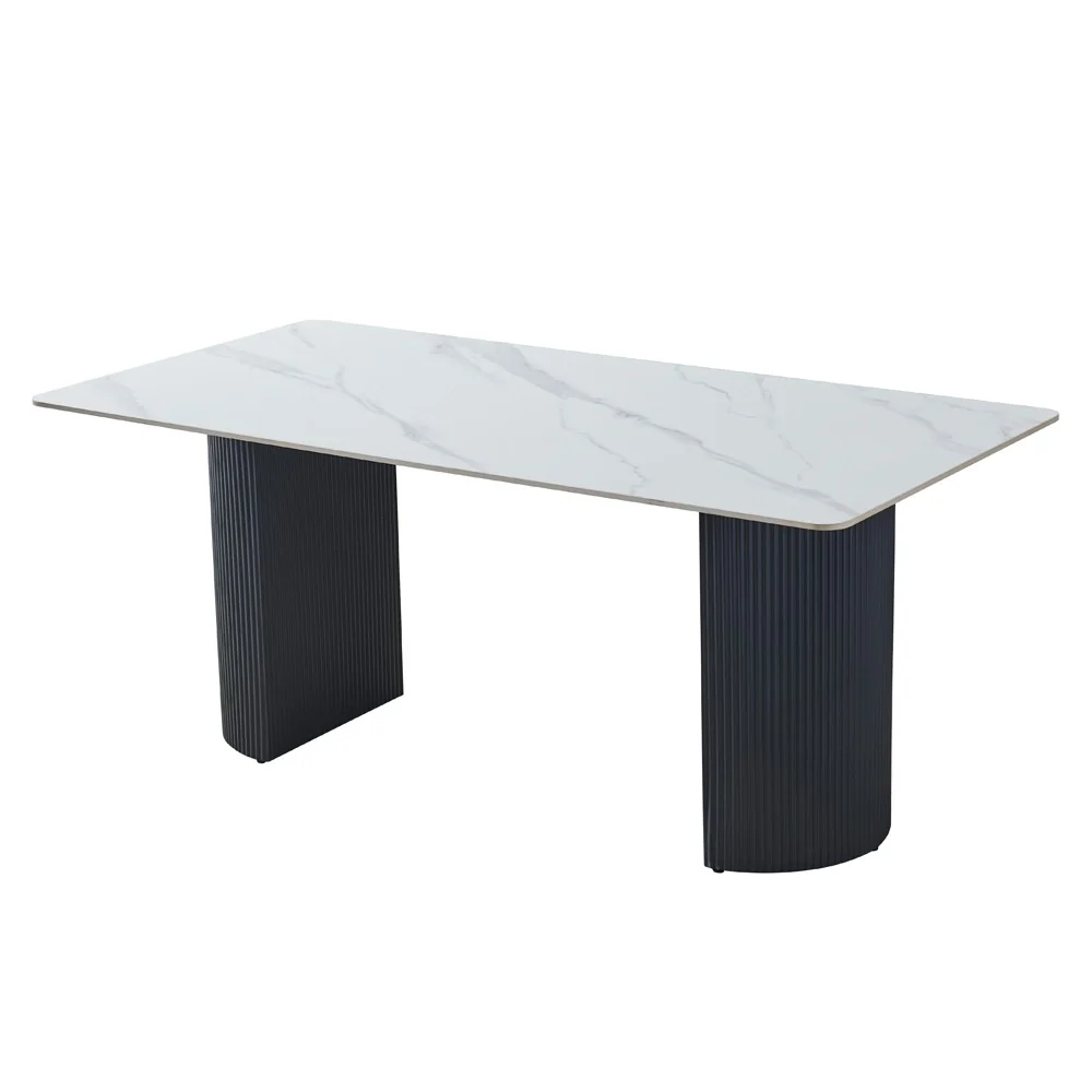 Tavolo rettangolare fisso Megalit con piano in ceramica bianco lucido e struttura in metallo nero - Image 3