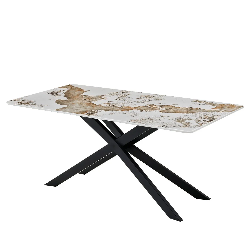 Tavolo rettangolare Star con piano in ceramica effetto marmo bianco pandora brown lucido e struttura in metallo nero - Image 2