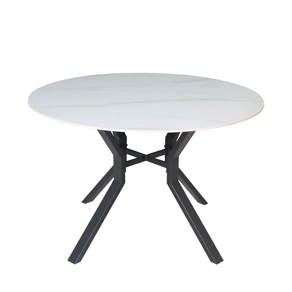 Tavolo rotondo fisso Aurora con piano in ceramica bianco lucido e struttura in metallo nero - Image 2