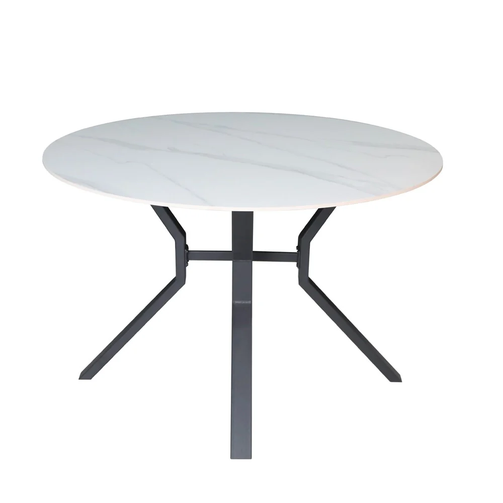 Tavolo rotondo fisso Aurora con piano in ceramica bianco lucido e struttura in metallo nero - Image 3