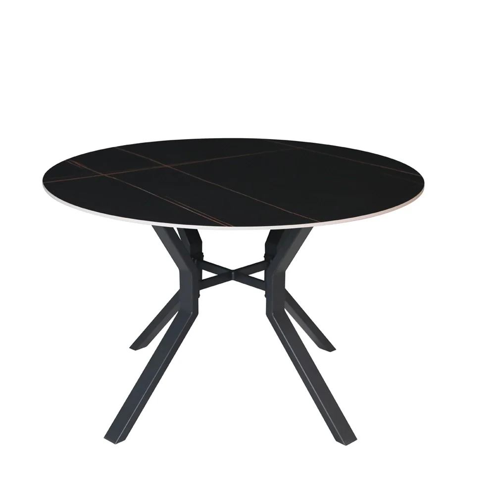 Tavolo rotondo fisso Aurora con piano in ceramica nero opaco con venature oro e struttura in metallo nero - Image 2